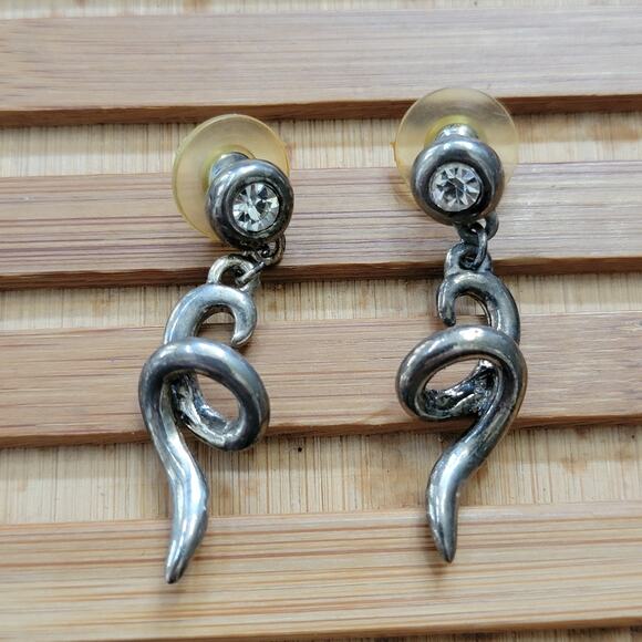 Vintage Earrings Statement Studs Silver Tone Swirl Dangle - Picture 4 of 11